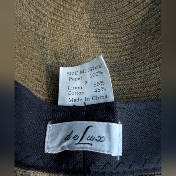 Delux Linen Cotton Brown Wide Brim Woven Packable Sun Hat With Bow Sz M/L - Picture 8 of 10